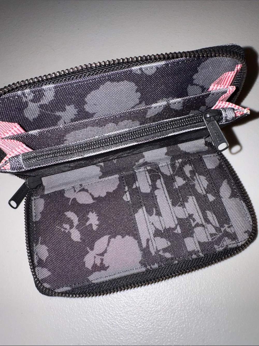 Herschel Black & Gray Floral Zip Card and Key Holder